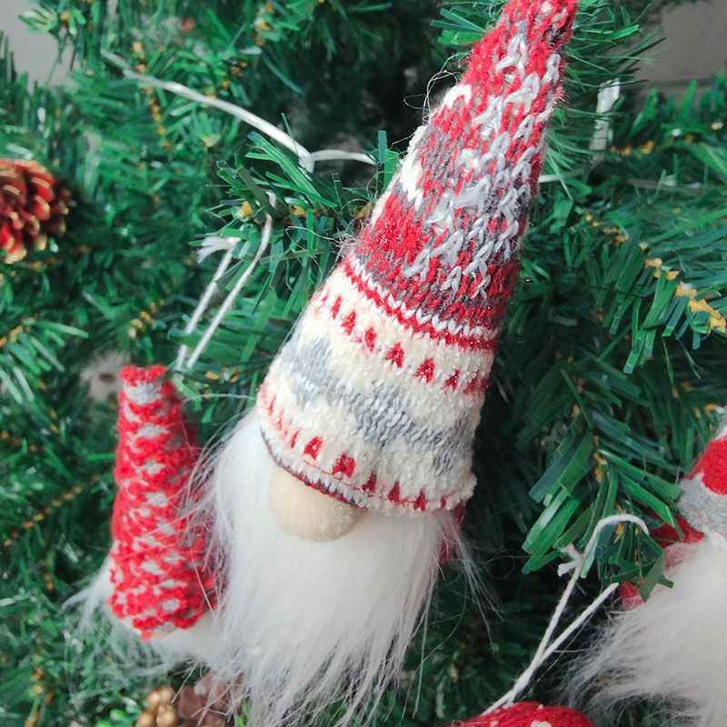 Christmas decoration knitted haircap faceless doll with a little old forest moustache.