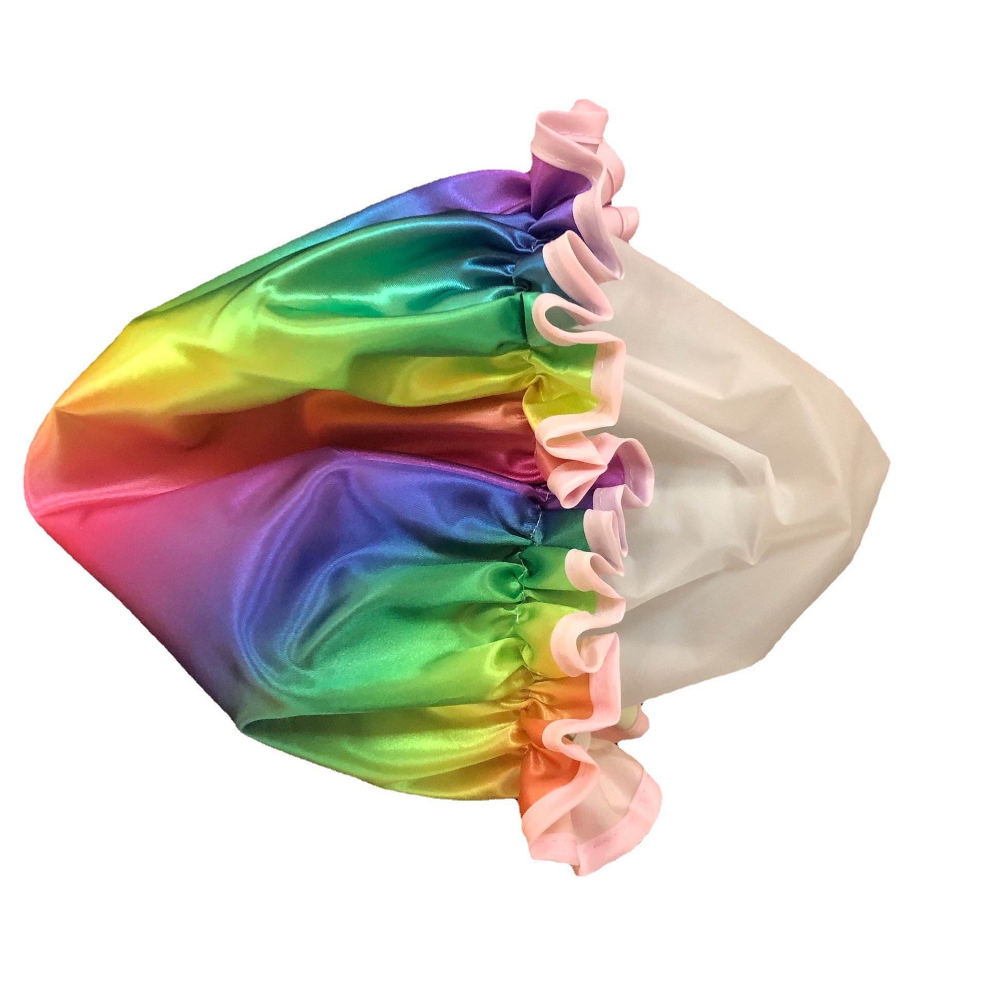 新款七彩色丁防水油煙雙層彩虹浴帽居家沐浴廚房防水防塵通用發帽
