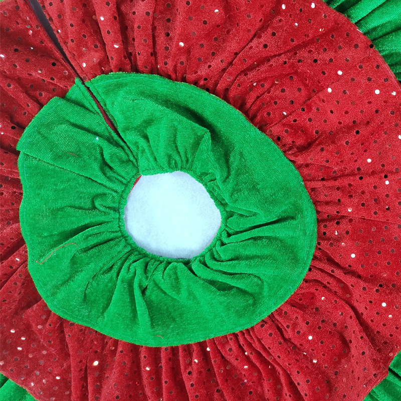 Christmas decorations are red and green, two-coloured tree skirts.