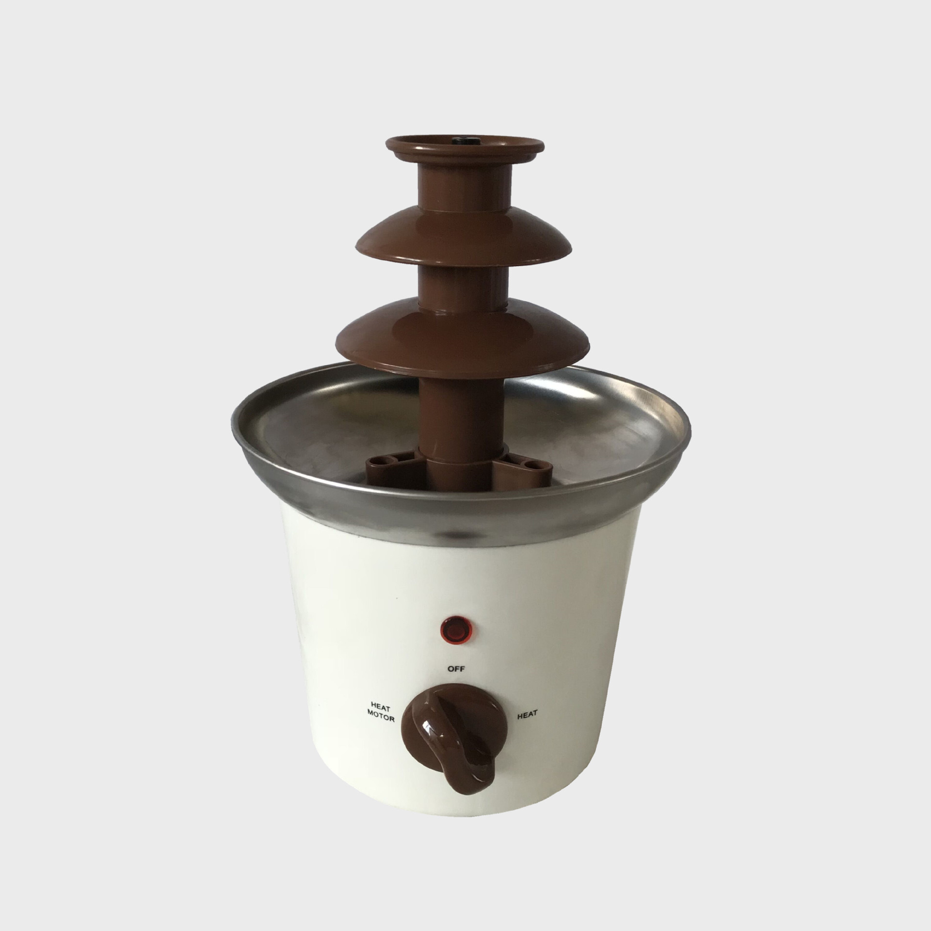 Direct sellers use a mini-squad chocolate fountain to heat chocolate with their own melting tower belt.