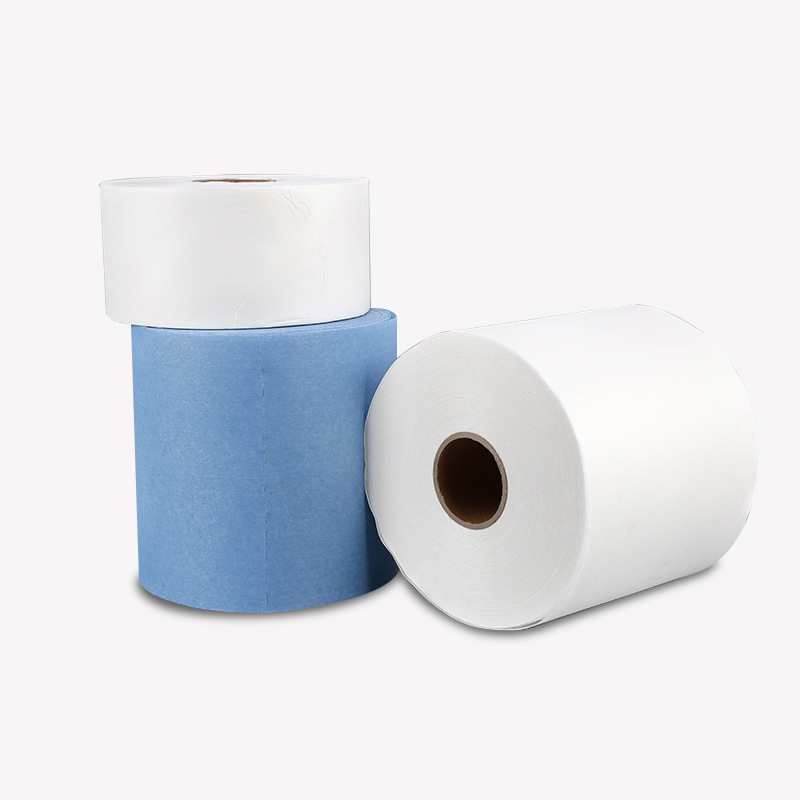 Large white-coloured industrial rollers wipe paper.