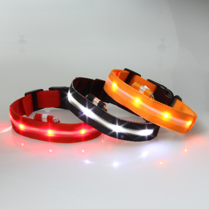 Vòng cổ của chó đèn LED sáng, vòng cổ chó 2032 sáng, cổ áo nhẹ, dây chuyền USB.