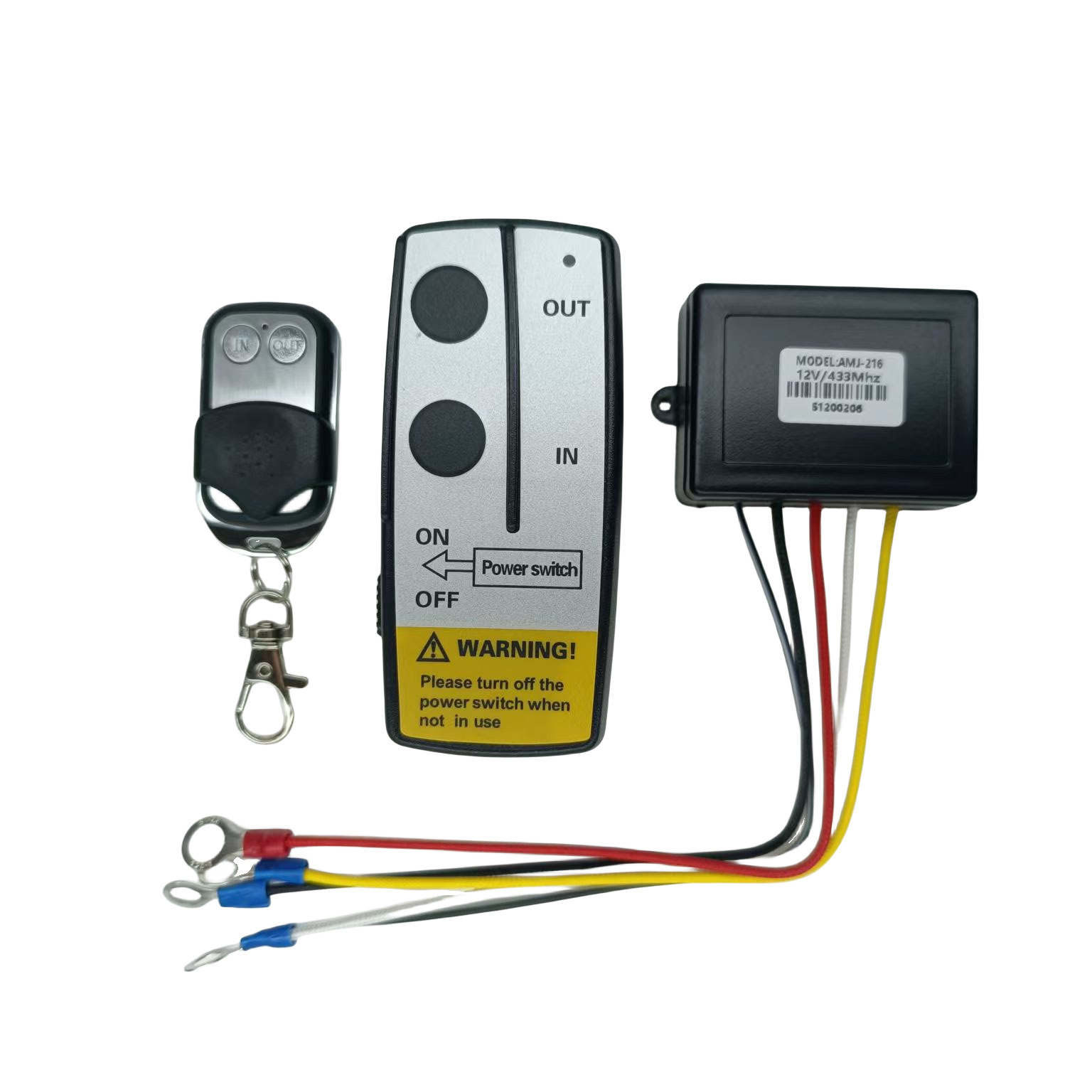 The RV winch, the electric winch remote, the radio control system.