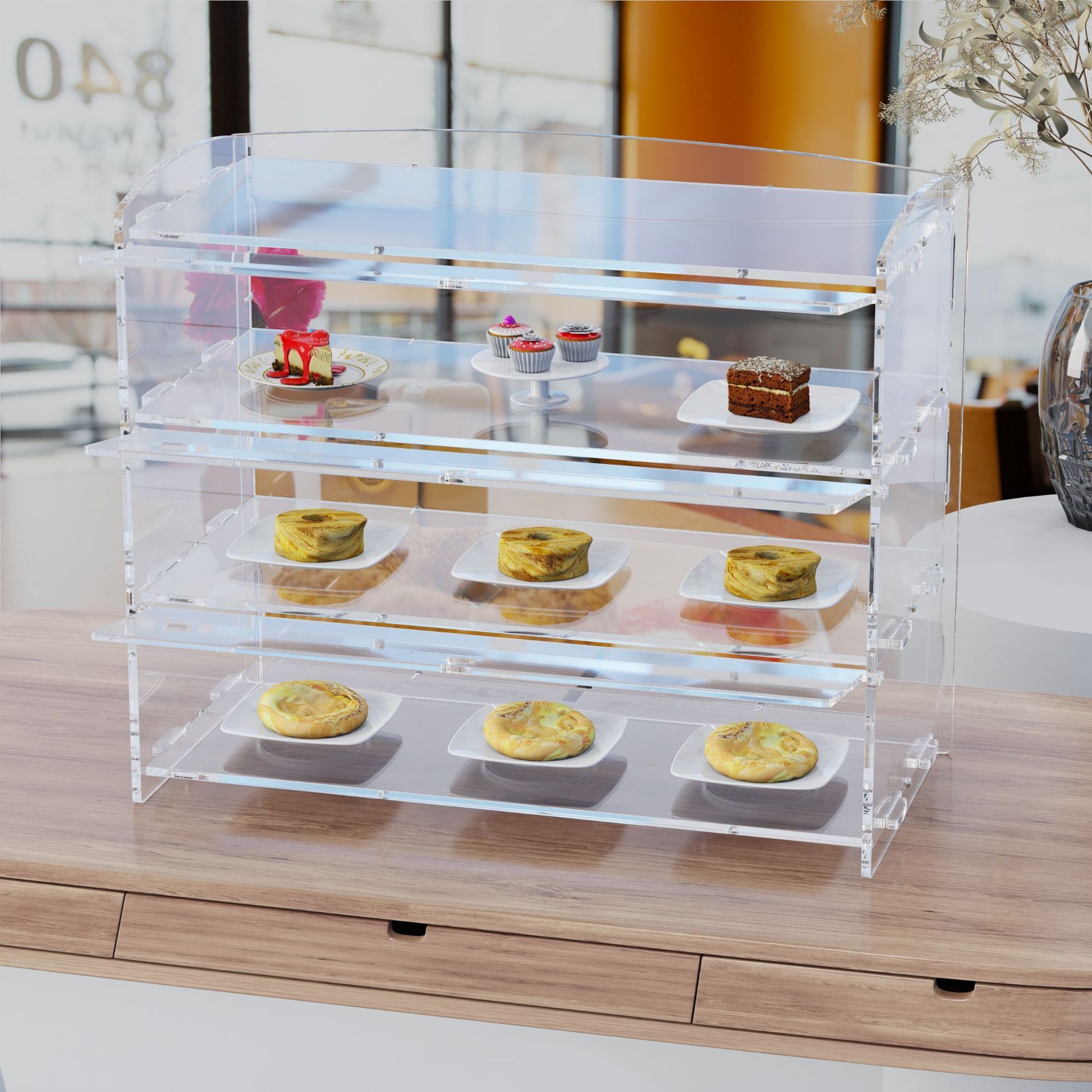 Cross-border transparency of the Akli Bread Shower, multi-layered foods for cake displays