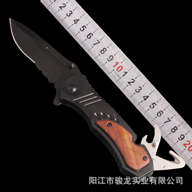 Wood handler multi-purpose folder outside the house with a high-hard, fine folding knife for the Aluminium alloying field tools.