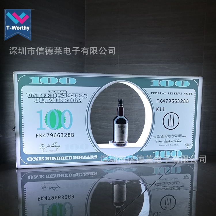 酒吧发光美金举牌 100美元香槟出酒酒具 KTV夜场氛围道具发光酒座