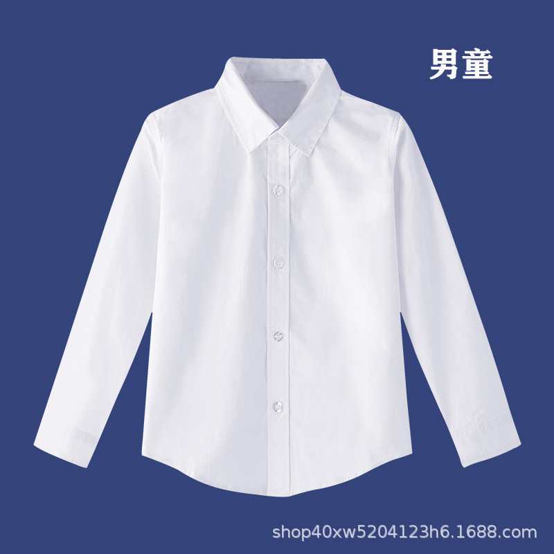 Children's white shirt boys with long-sleeved cotton-spring summer school uniforms for girls with white shirt boys