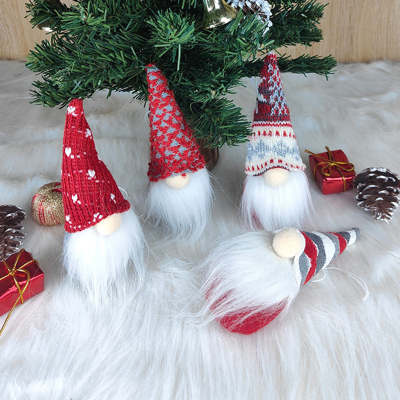 Christmas decoration knitted haircap faceless doll with a little old forest moustache.