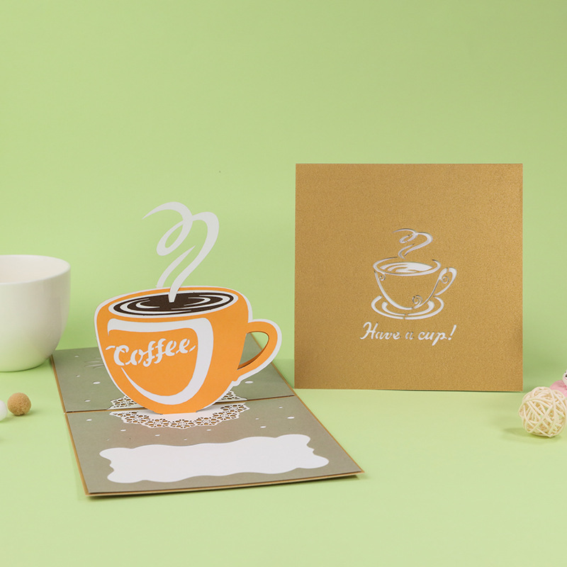 The 3-day coffee card, the handmade card sculptor, the gift of the card, and the message of the foreign trade card.