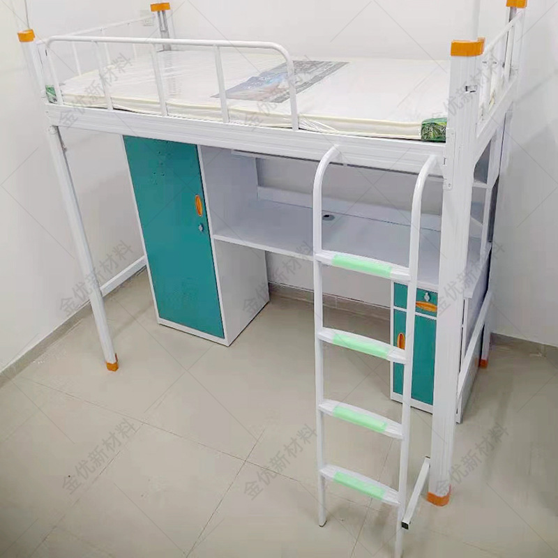 Cots of steel in student dorms, bed below table, single-person iron bed under school bed