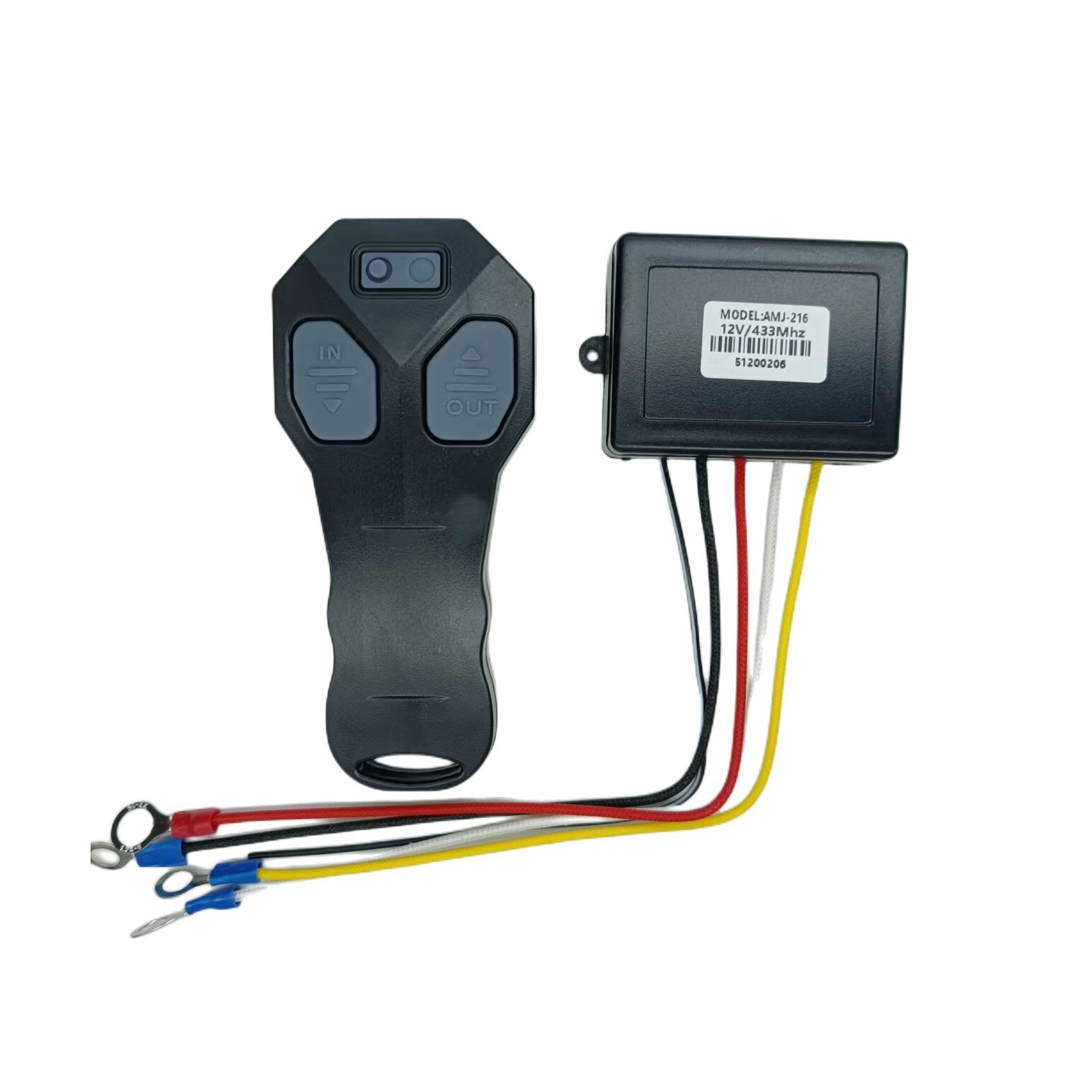 The RV winch, the electric winch remote, the radio control system.