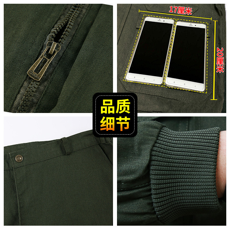 Military green welding work suit, men's and men's clothing, spring and autumn.