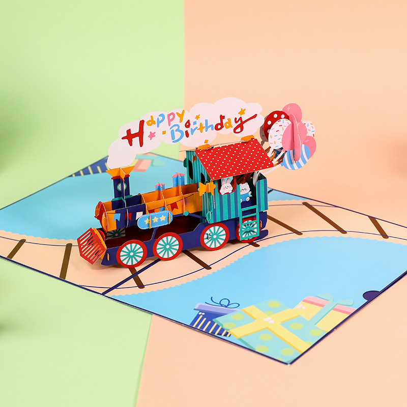 Birthday train's birthday is a 3D card card idea cross-border card message card postcard.