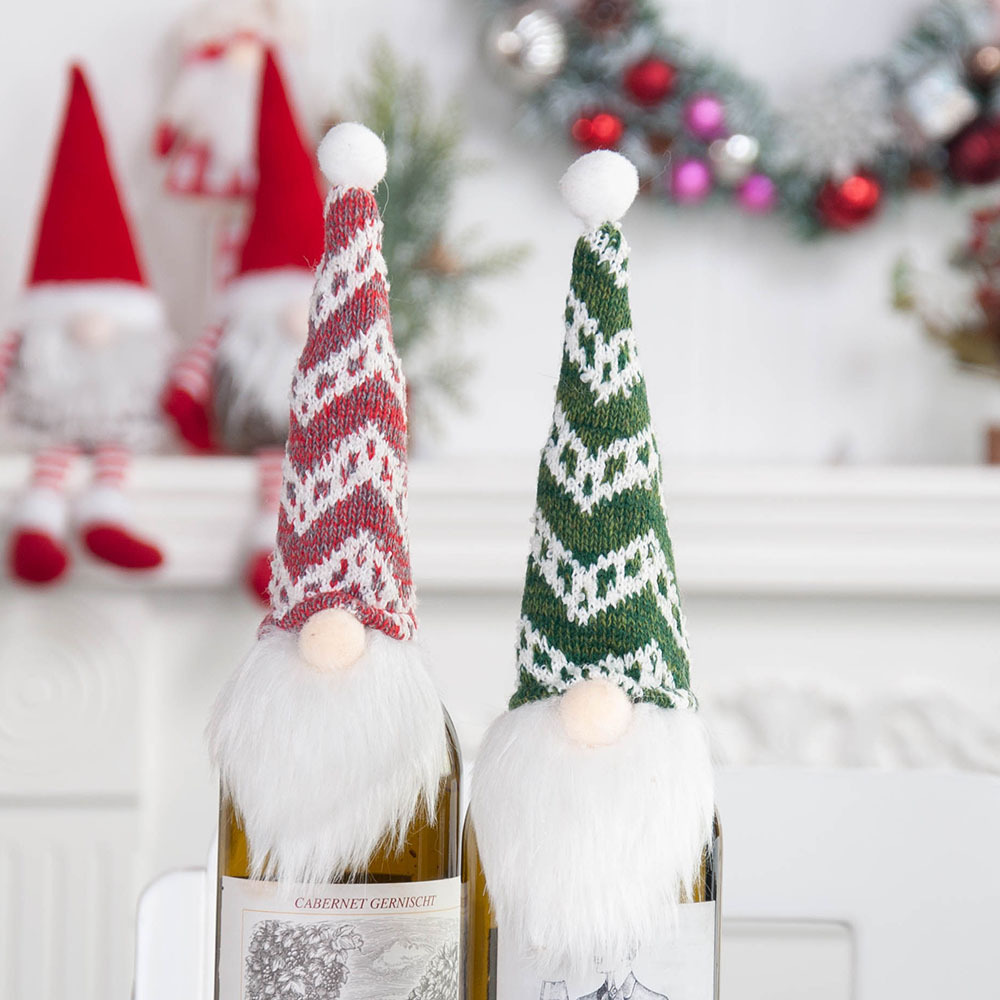 A Christmas bottle with a faceless, moustache-bore-bossed, decorated and creative Christmas wine cap.