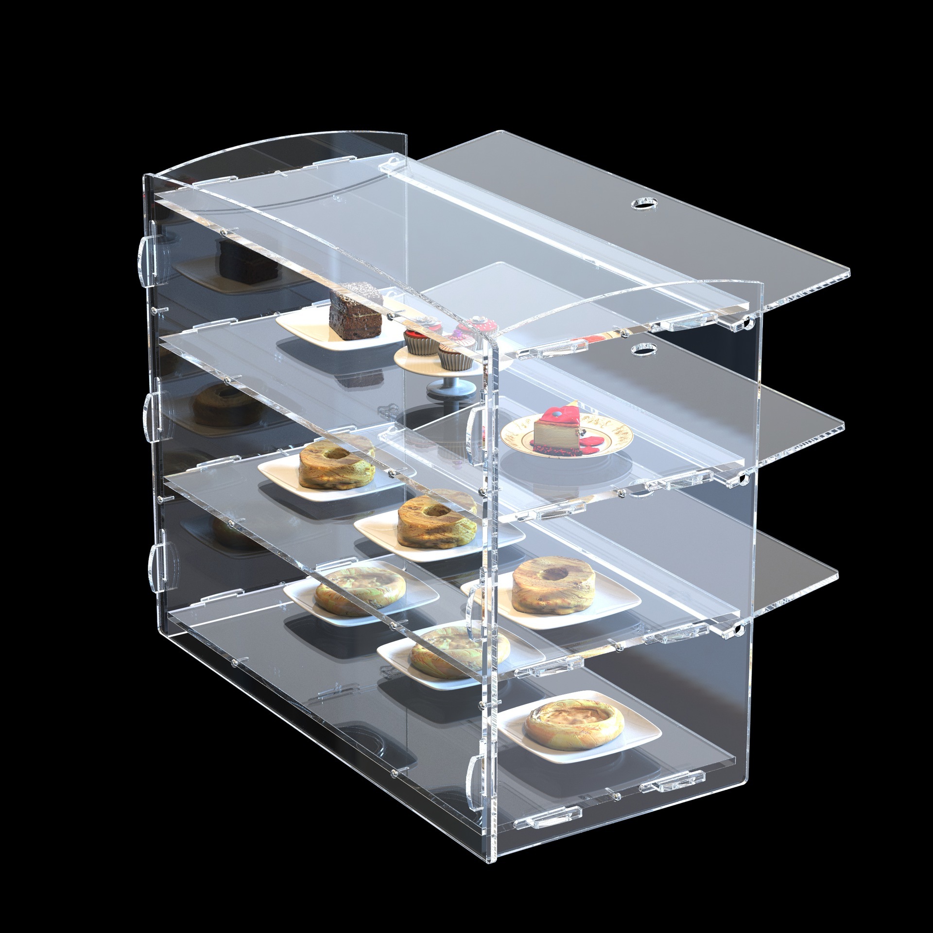 Cross-border transparency of the Akli Bread Shower, multi-layered foods for cake displays