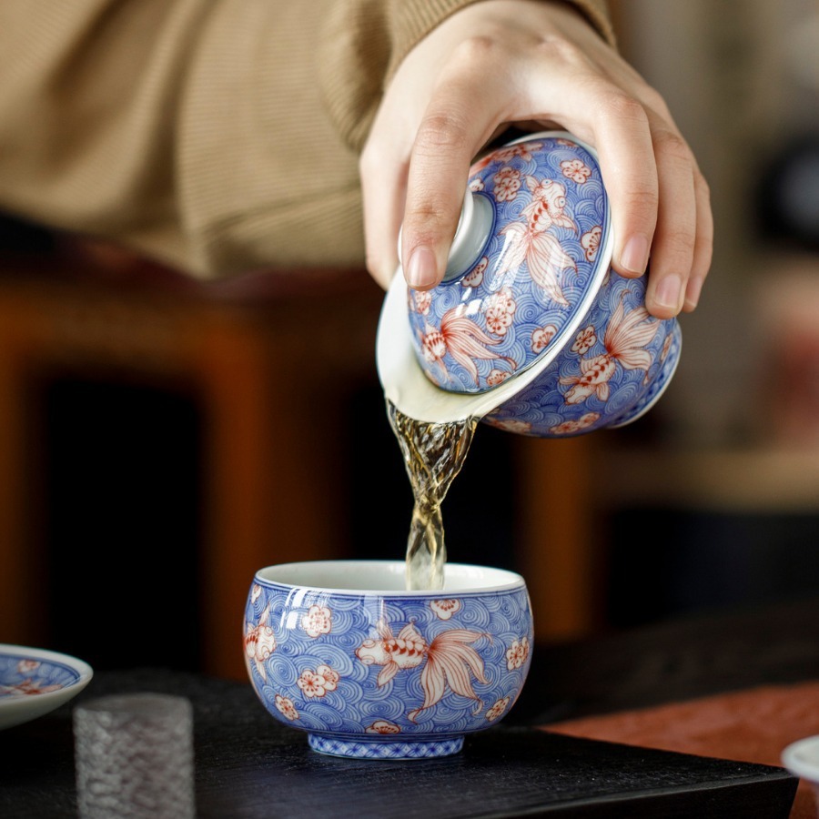 御泉厂家批发“锦鲤”盖碗一壶二杯茶具小套装中式端午节伴手礼品