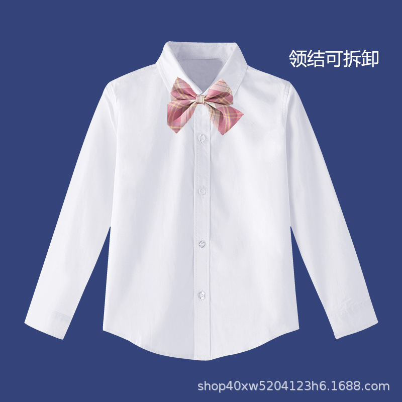 Children's white shirt boys with long-sleeved cotton-spring summer school uniforms for girls with white shirt boys