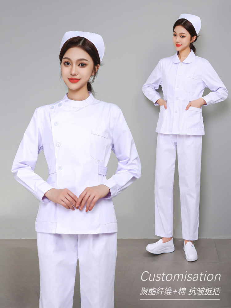 Nurses wear long-sleeved women's short-sleeved white-sleeved medical summer dental cleavage suit