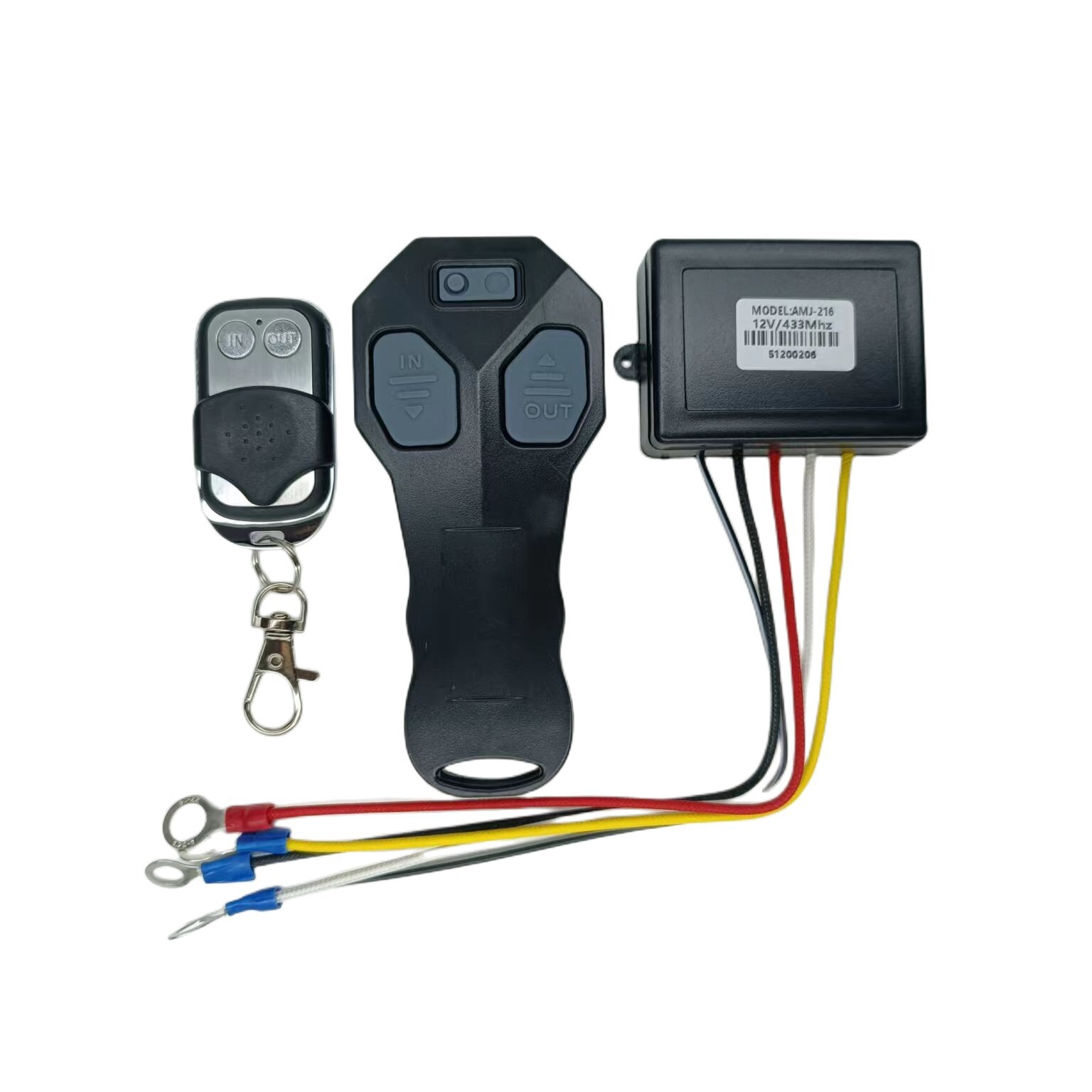 The RV winch, the electric winch remote, the radio control system.