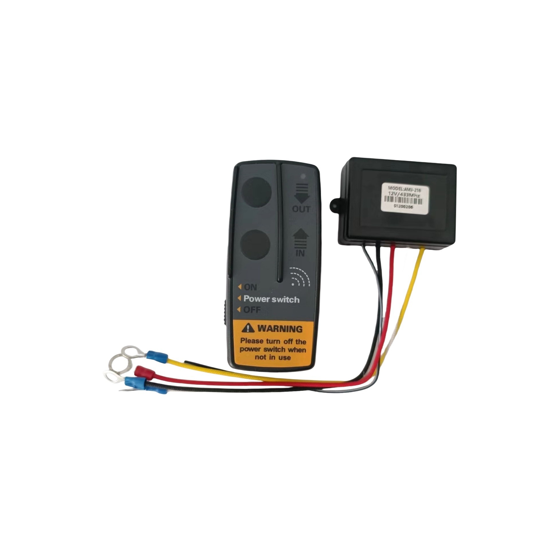 The RV winch, the electric winch remote, the radio control system.