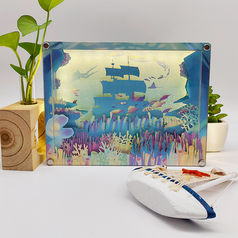 Đèn điêu khắc giấy ánh sáng mới 3d Sea World Paper Sculptor đèn ngủ seter trang trí khung pha lê