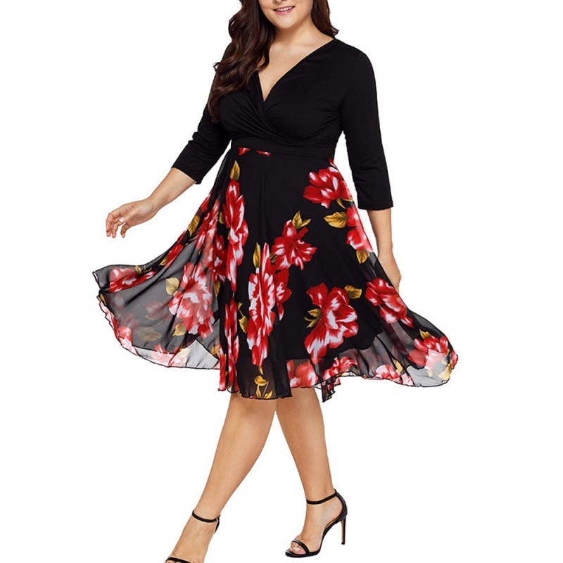 2022 wish Amazon, fast-forward, big-size women's dress, a digital-printed short sleeve dress.