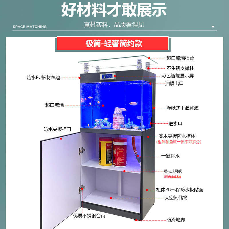 Một bể cá vàng cỡ trung bình với một bể cá nhỏ ở phòng khách.
