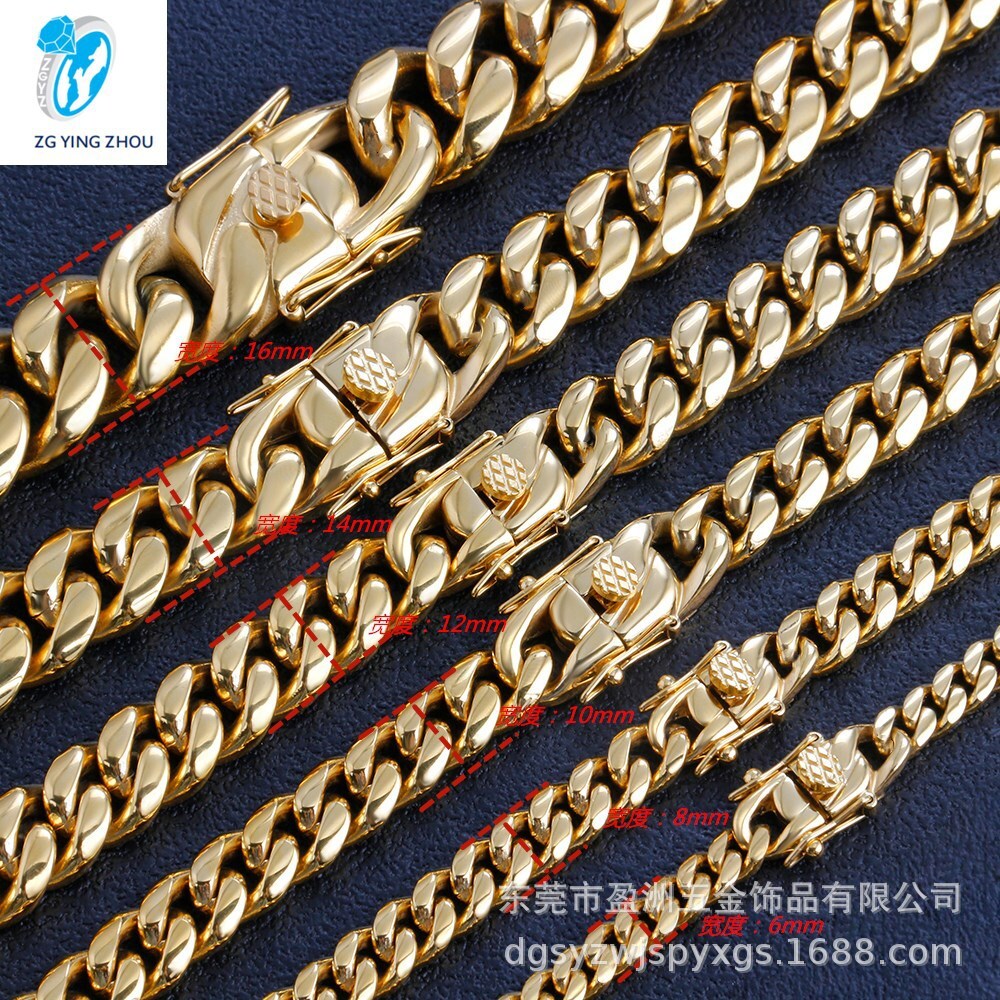 Loại thép không rỉ mới này được mã hóa với một cái đầu tròn và gắn vào vòng đeo ở cổ Cuba, chuỗi Cuba Miami.
