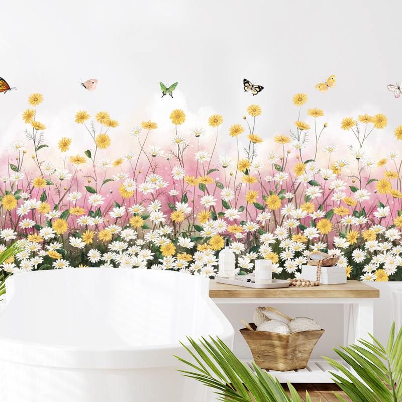 Một hình dán tường cho bức tường được trang trí trên ghế dài trong phòng trẻ em ở tiệm làm đẹp.