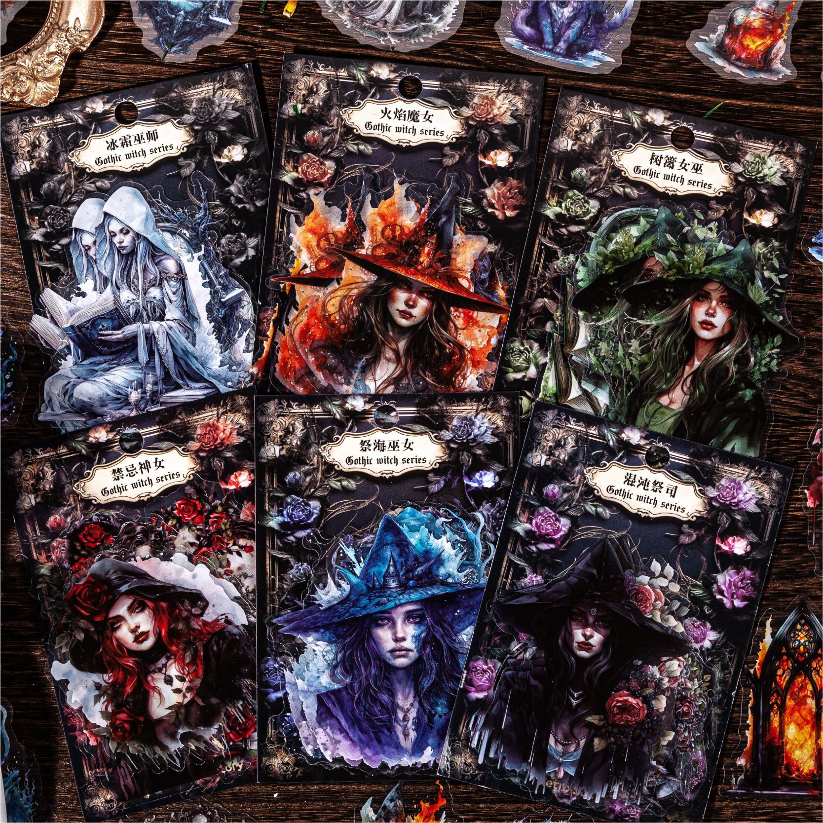 Câu chuyện của Retro, nhãn tán xạ không thấm nước, phong trào phù thủy Goth, trang trí cuốn sách hướng dẫn sử dụng.