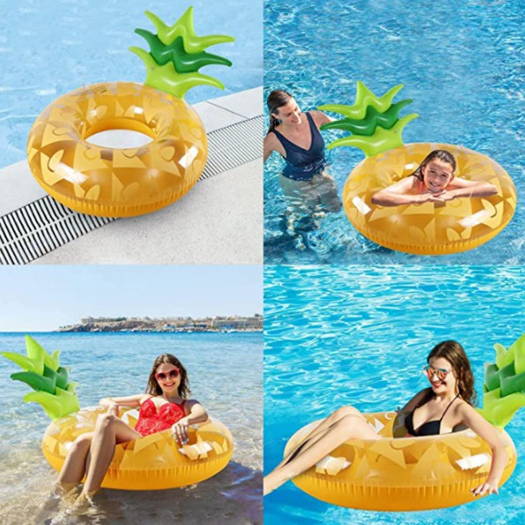 The factory supplies pvc inflatable pineapple swimming ring with an inflatable pineapple water back to the seat.