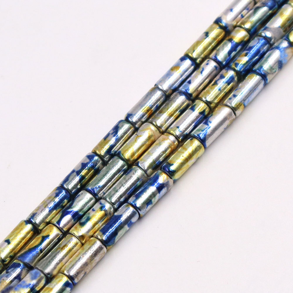 Blue gold plating brush beads 6x15mm round-barrelled glass DIY accessories are available for more than one payment.