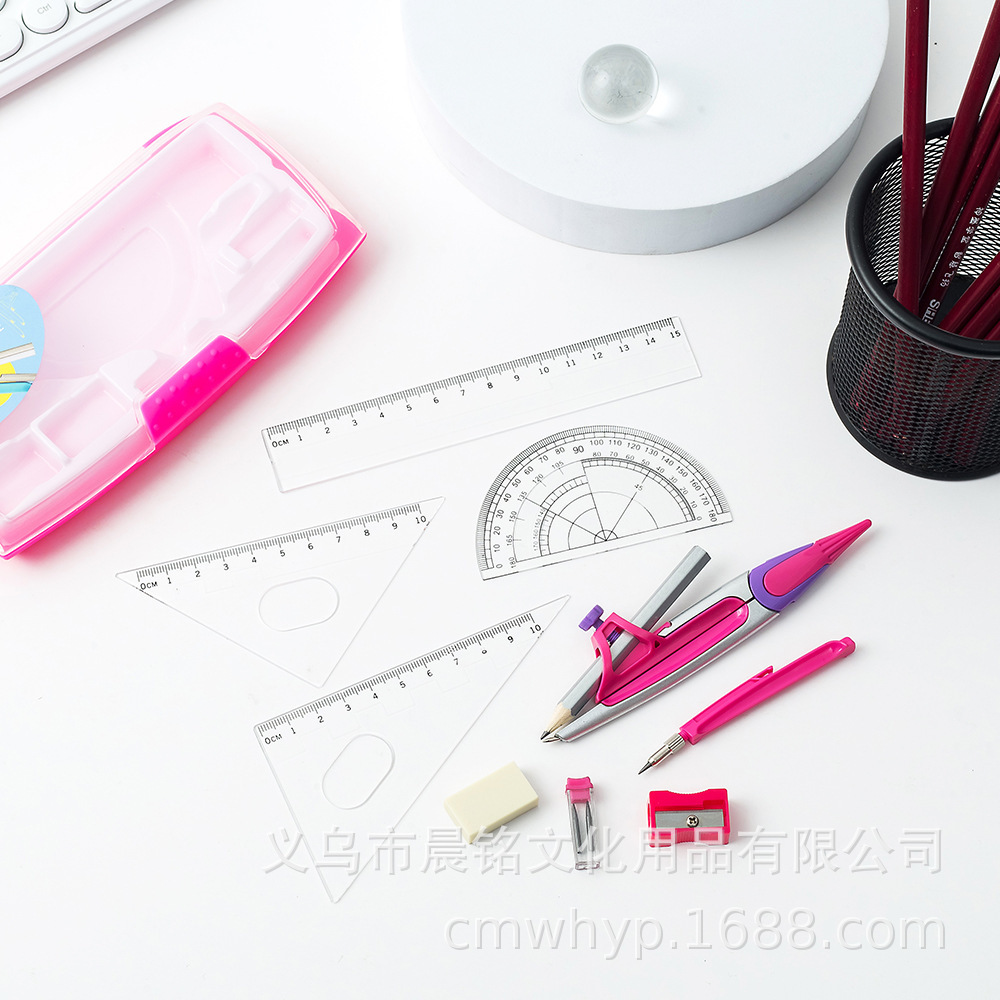 A round ruler sets students with drawing tools to map pupils in junior high school examinations