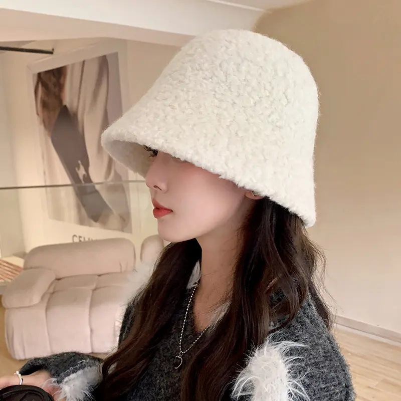 韩版新款纯色羊绒混纺保暖水桶帽女日系秋冬百搭显脸小渔夫帽盆帽