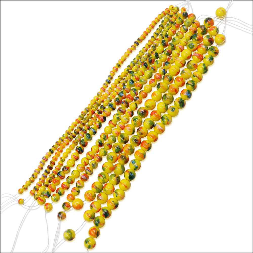 7英寸现货荷塘田园红橙抹蓝色4mm6mm8mm锦图玻璃印花圆珠手链串珠