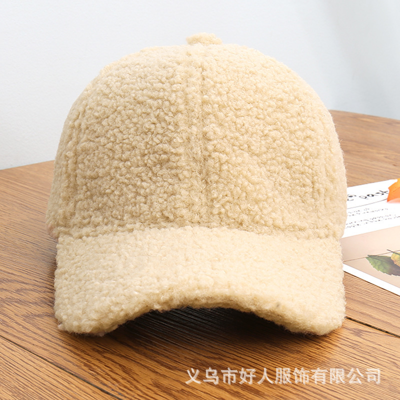 秋冬新款纯色百搭羊羔绒棒球帽女韩版简约冬季厚款保暖鸭舌帽子男
