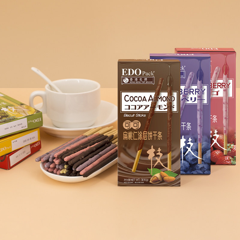 EDO que bánh quy, que bánh quy dài, thức ăn vặt đỏ