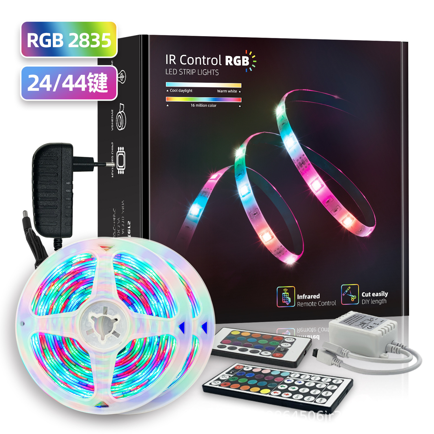 เข็มขัดไฟ LED กับอินฟราเรดต่ํา 24, 44 และ 2835 RGB 7 สีลดลง