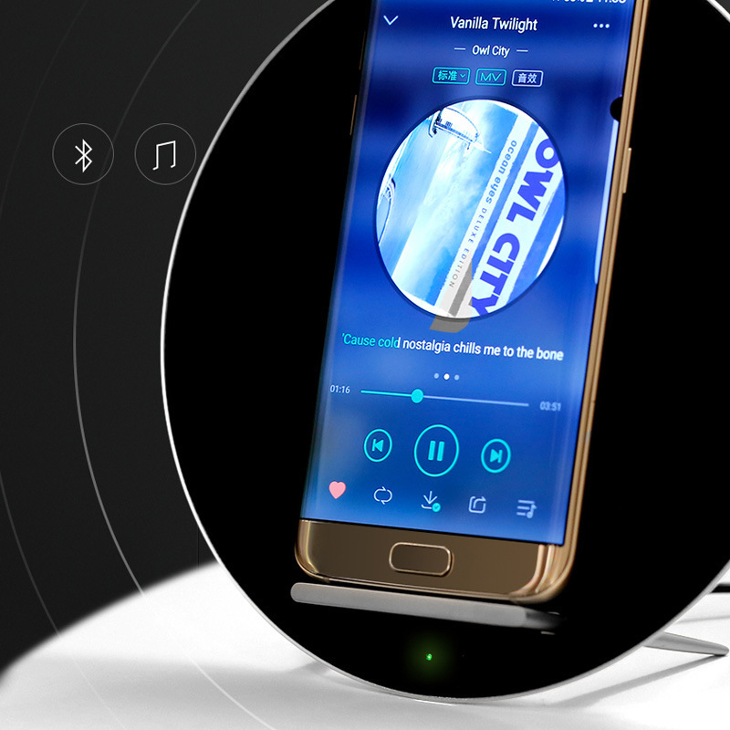 Giá đỡ máy tính để bàn không dây qi âm thanh nổi bluetooth cố định bằng kim loại có dây đôi