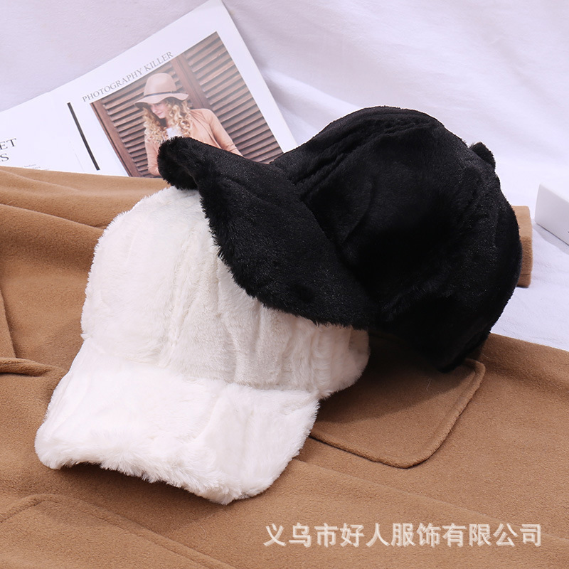 新款冬天户外加厚纯色休闲毛绒鸭舌帽女韩版冬季保暖兔毛棒球帽潮