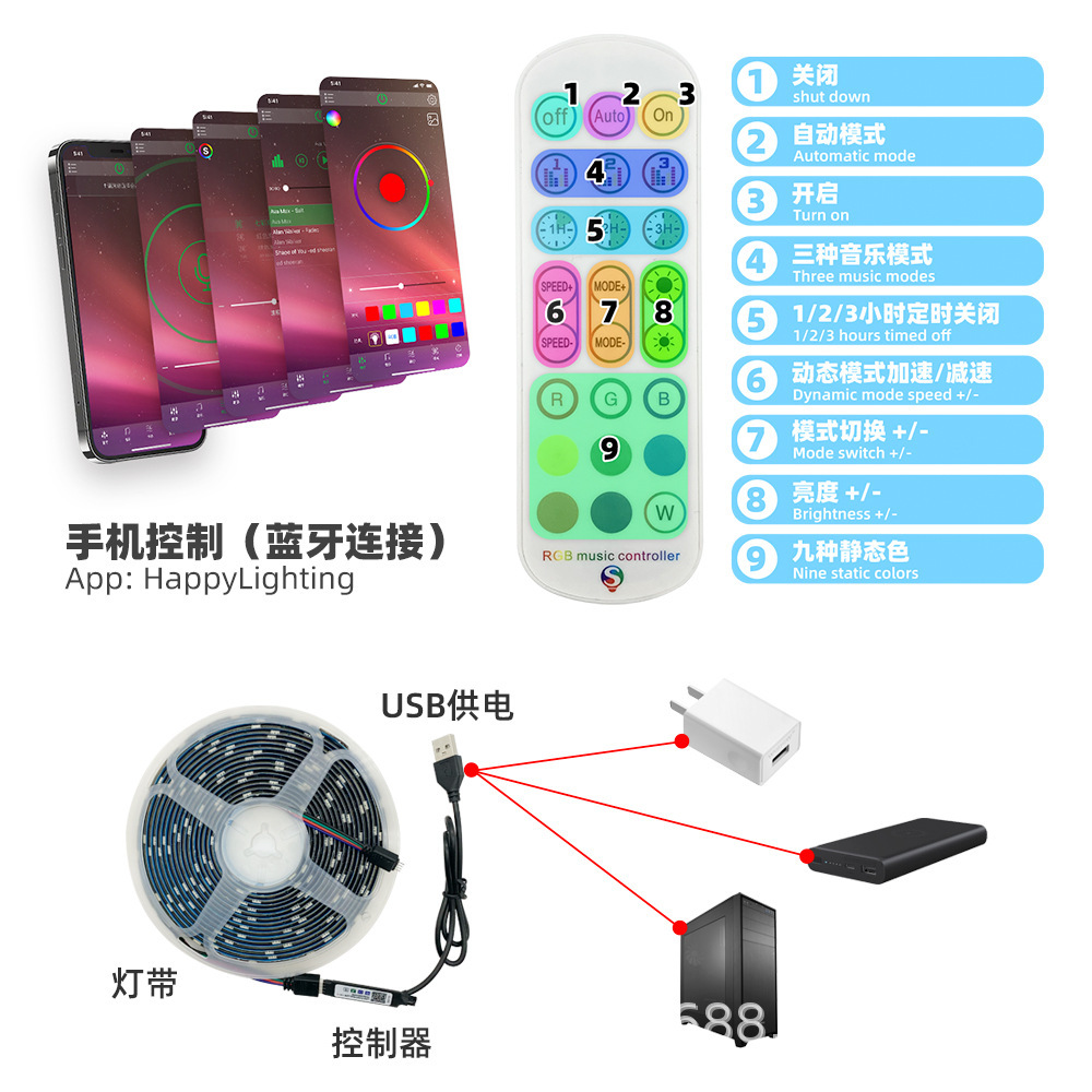 RGB7 ไฟ LED พร้อมกับบรรยากาศของพื้นที่ทํางานแบบบลูทูธ แอป สมาร์ททีวี