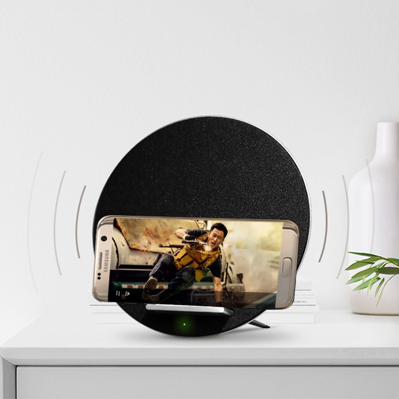Giá đỡ máy tính để bàn không dây qi âm thanh nổi bluetooth cố định bằng kim loại có dây đôi