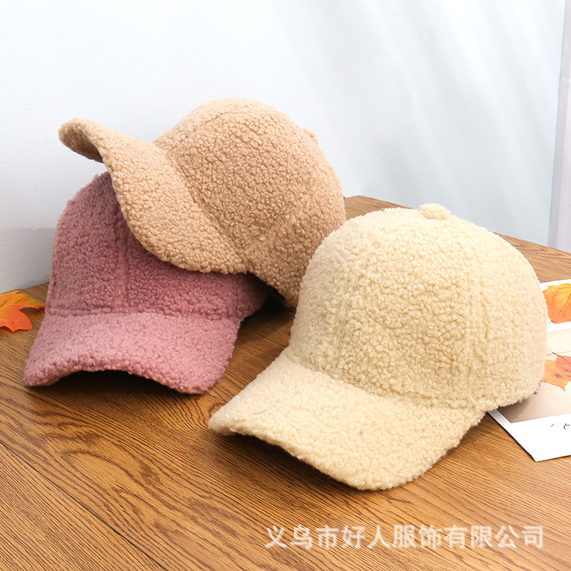 秋冬新款纯色百搭羊羔绒棒球帽女韩版简约冬季厚款保暖鸭舌帽子男