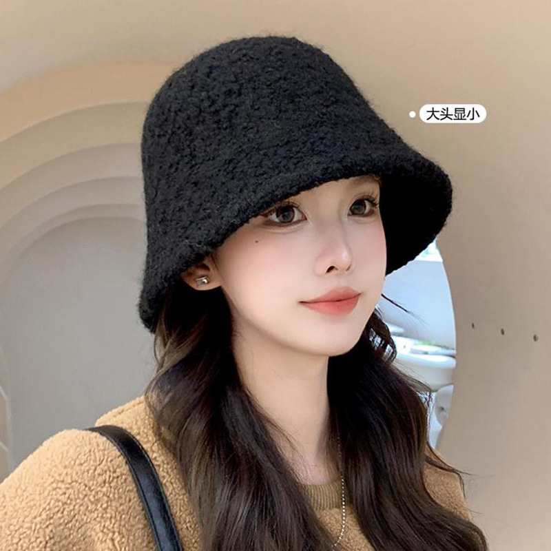 韩版新款纯色羊绒混纺保暖水桶帽女日系秋冬百搭显脸小渔夫帽盆帽
