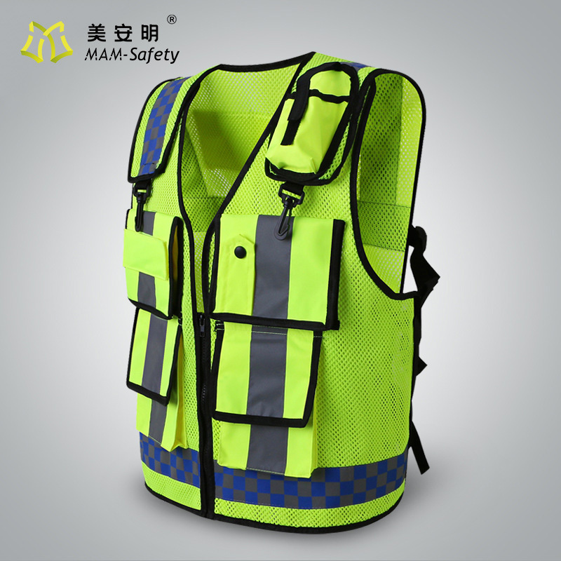 The Mei-Ming factory has a special multi-purpose raincoat reflecting vest for fluorescent yellow duty patrols.