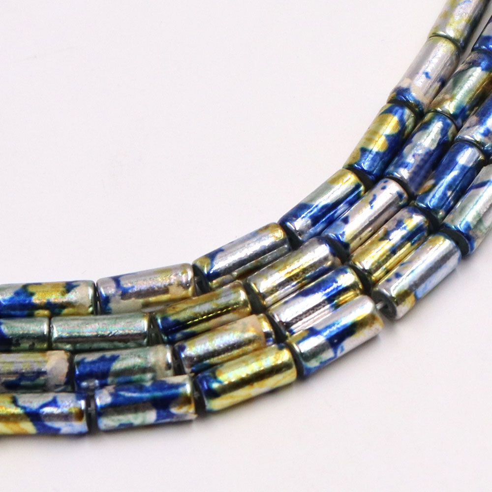 Blue gold plating brush beads 6x15mm round-barrelled glass DIY accessories are available for more than one payment.