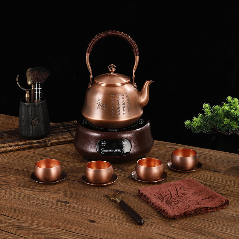 純手工銅壺家用紫銅燒水壺戶外泡茶壺 露營便捷煮茶壺茶具套裝禮