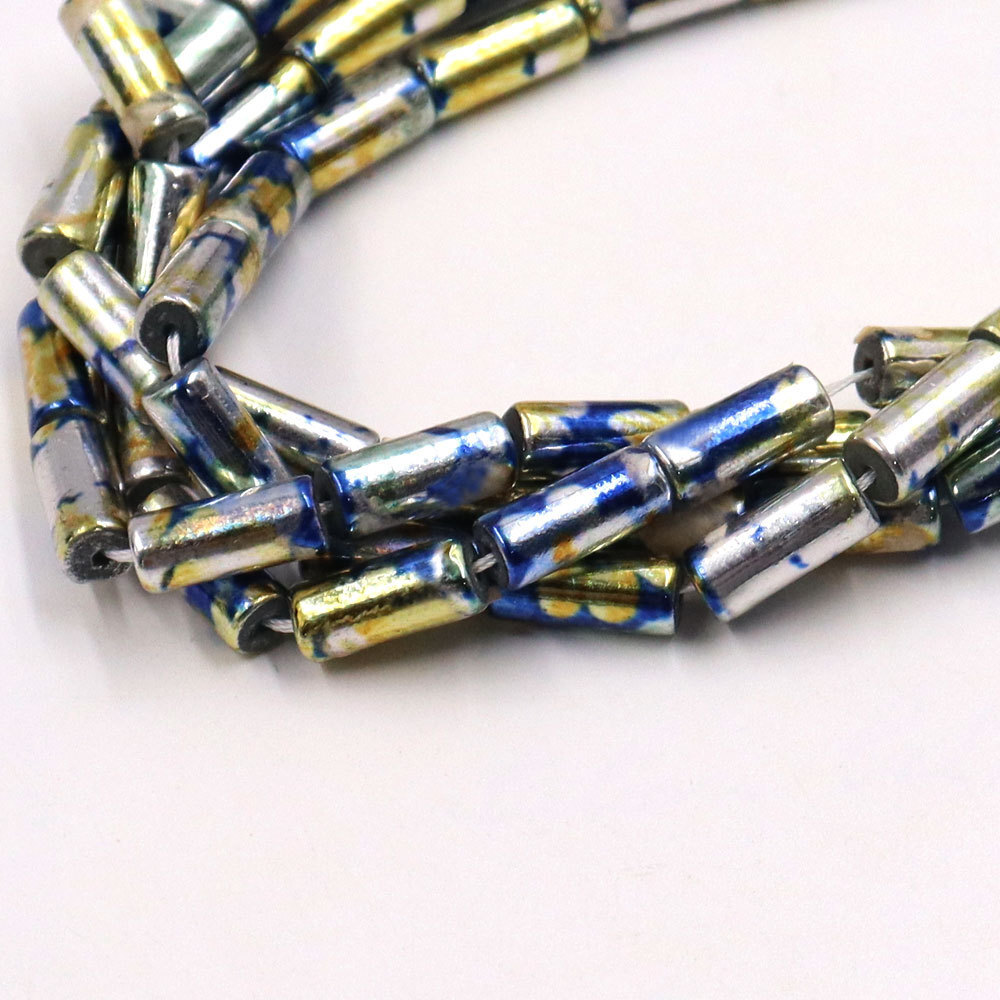 Blue gold plating brush beads 6x15mm round-barrelled glass DIY accessories are available for more than one payment.