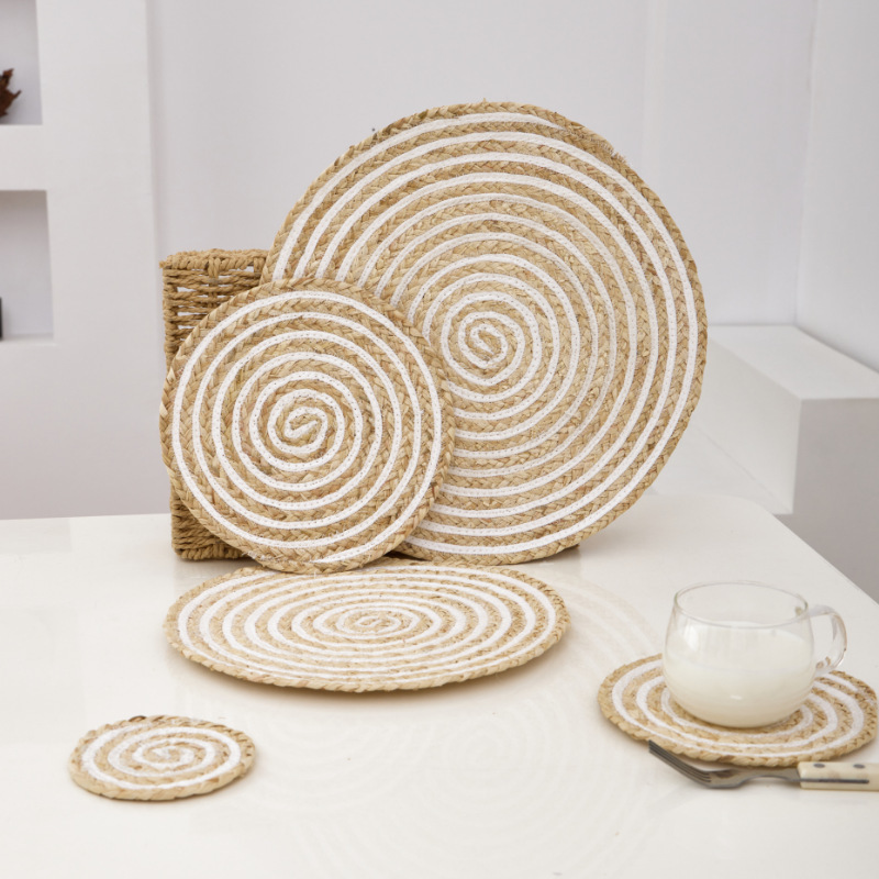 北歐輕奢紙質玉米皮雙拼編織加厚隔熱餐桌墊手工餐具家用鍋墊餐墊