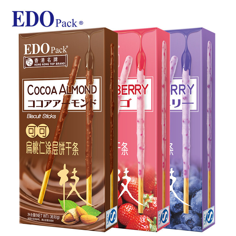 EDO que bánh quy, que bánh quy dài, thức ăn vặt đỏ